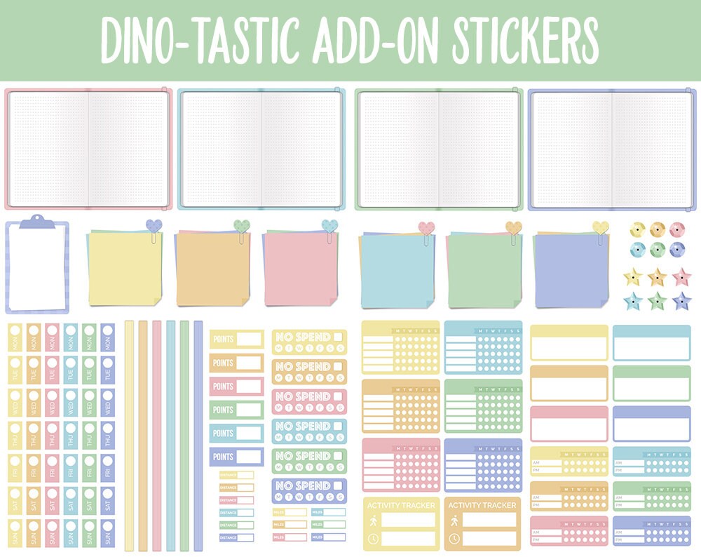 Dino-tastic Add-On Digital Stickers | GoodNotes & iPad | Trackers, Budget, Fitness, Health, Habits