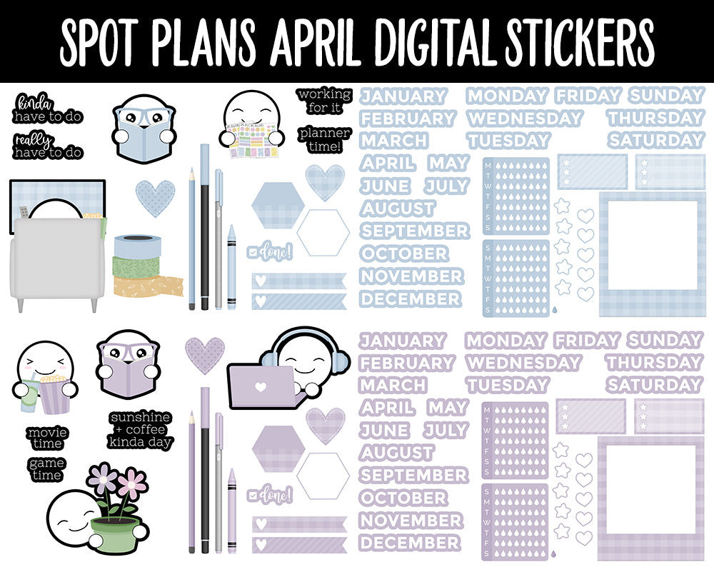 Spot Plans April Digital Stickers | GoodNotes, iPad and Android | Easter, Sassy, Spring, Adulting, Planning