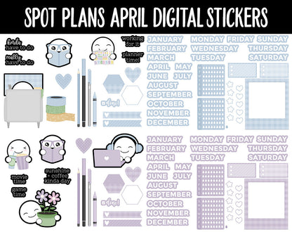 Spot Plans April Digital Stickers | GoodNotes, iPad and Android | Easter, Sassy, Spring, Adulting, Planning