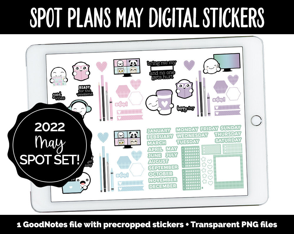 Spot Plans May Digital Stickers | GoodNotes, iPad and Android | Sassy, Spring, Adulting, Planning, Pastel