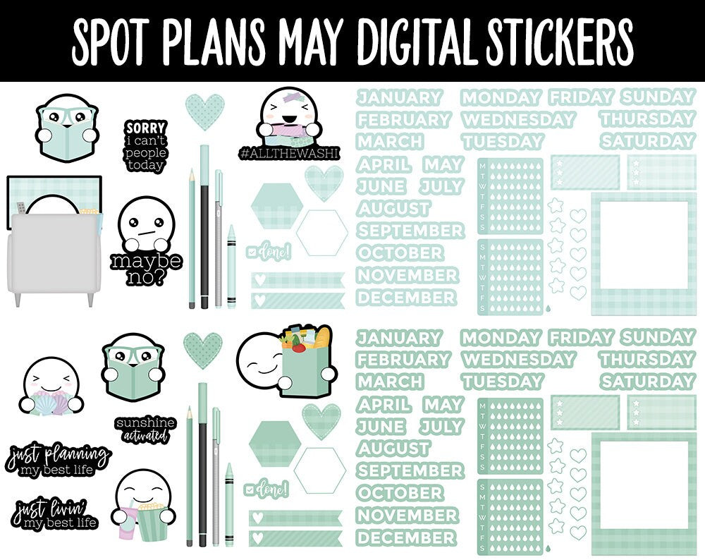 Spot Plans May Digital Stickers | GoodNotes, iPad and Android | Sassy, Spring, Adulting, Planning, Pastel