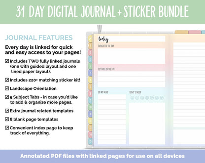 31 Day Digital Journal + Sticker Bundle | Daydream Theme