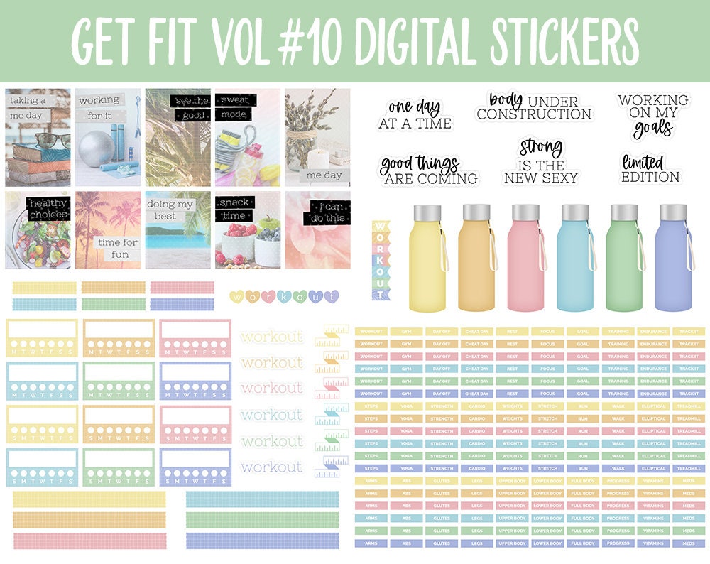 Get Fit Vol #10 Digital Stickers | GoodNotes & iPad | Fitness, Health, Self-Care, Workout | Dino-tastic