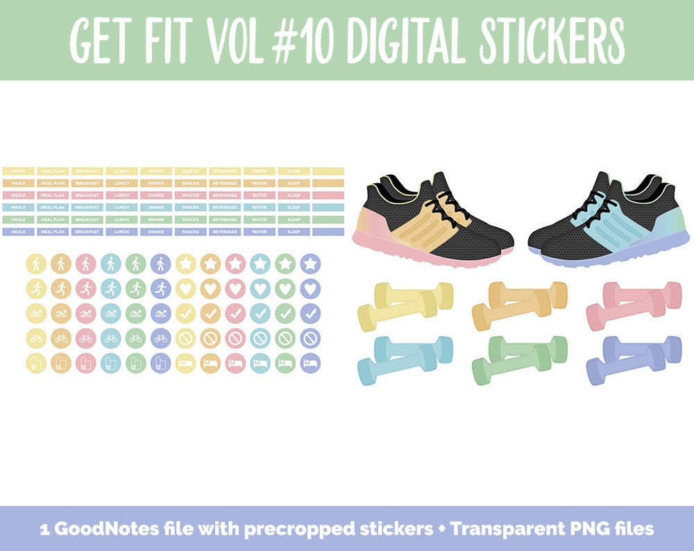 Get Fit Vol #10 Digital Stickers | GoodNotes & iPad | Fitness, Health, Self-Care, Workout | Dino-tastic