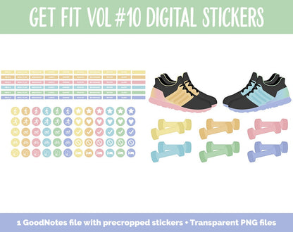 Get Fit Vol #10 Digital Stickers | GoodNotes & iPad | Fitness, Health, Self-Care, Workout | Dino-tastic