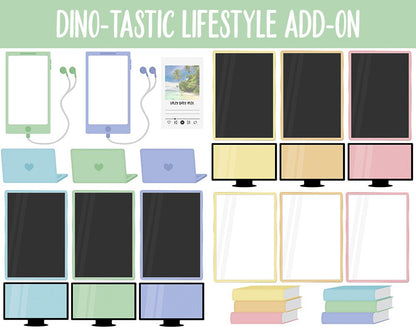 Dino-tastic Lifestyle Add-On Digital Stickers | GoodNotes & iPad | TV, Playlist, Travel, Reading, Work, Groceries