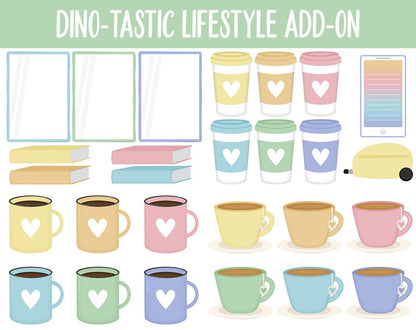 Dino-tastic Lifestyle Add-On Digital Stickers | GoodNotes & iPad | TV, Playlist, Travel, Reading, Work, Groceries