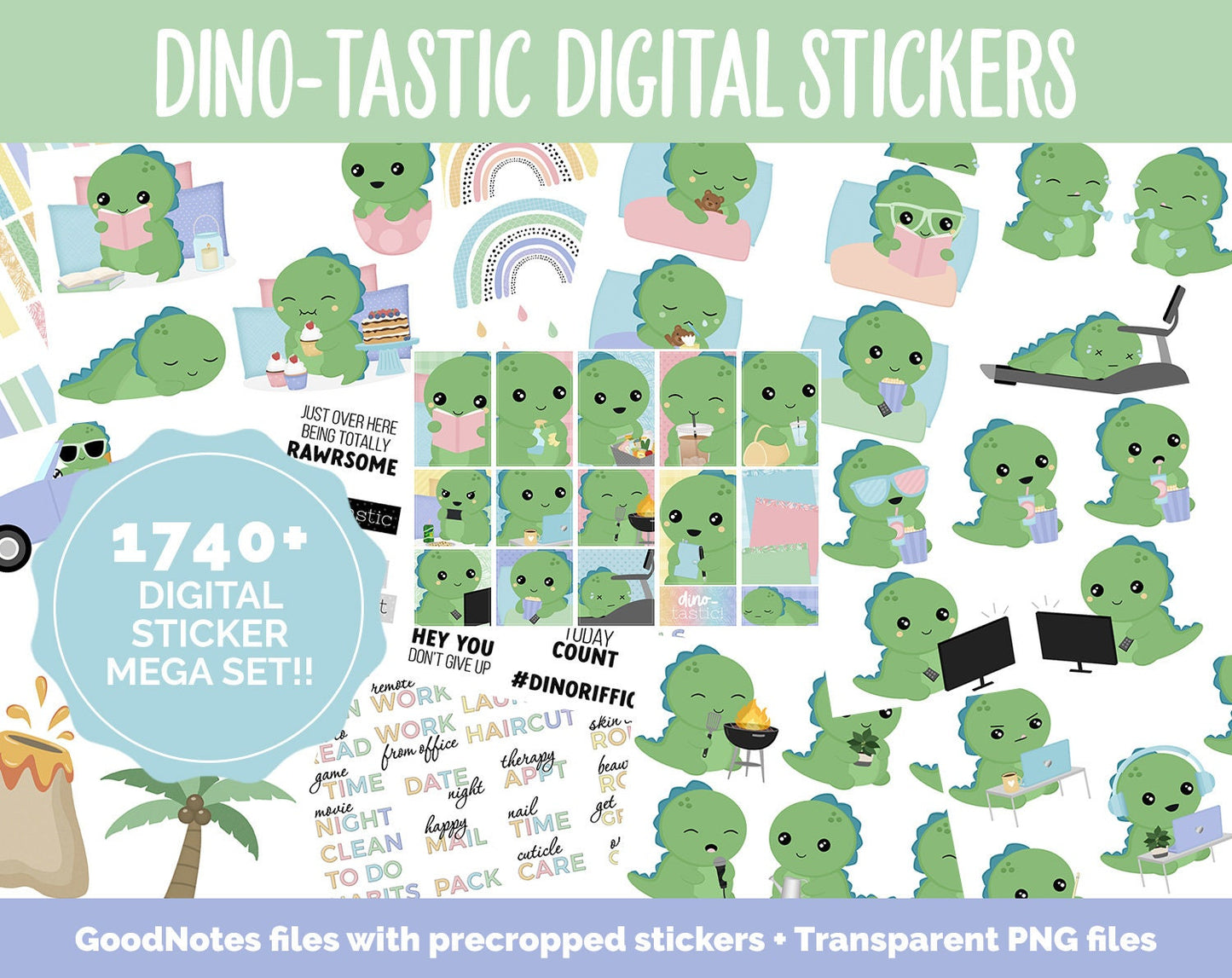 Dino-tastic Digital Sticker Mega Bundle | GoodNotes & iPad | June, Dinosaurs, Kawaii, Activities, Goals, Tasks