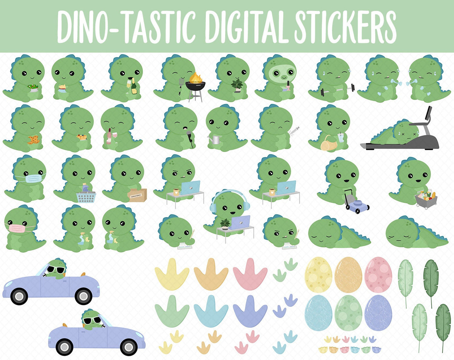 Dino-tastic Digital Sticker Mega Bundle | GoodNotes & iPad | June, Dinosaurs, Kawaii, Activities, Goals, Tasks