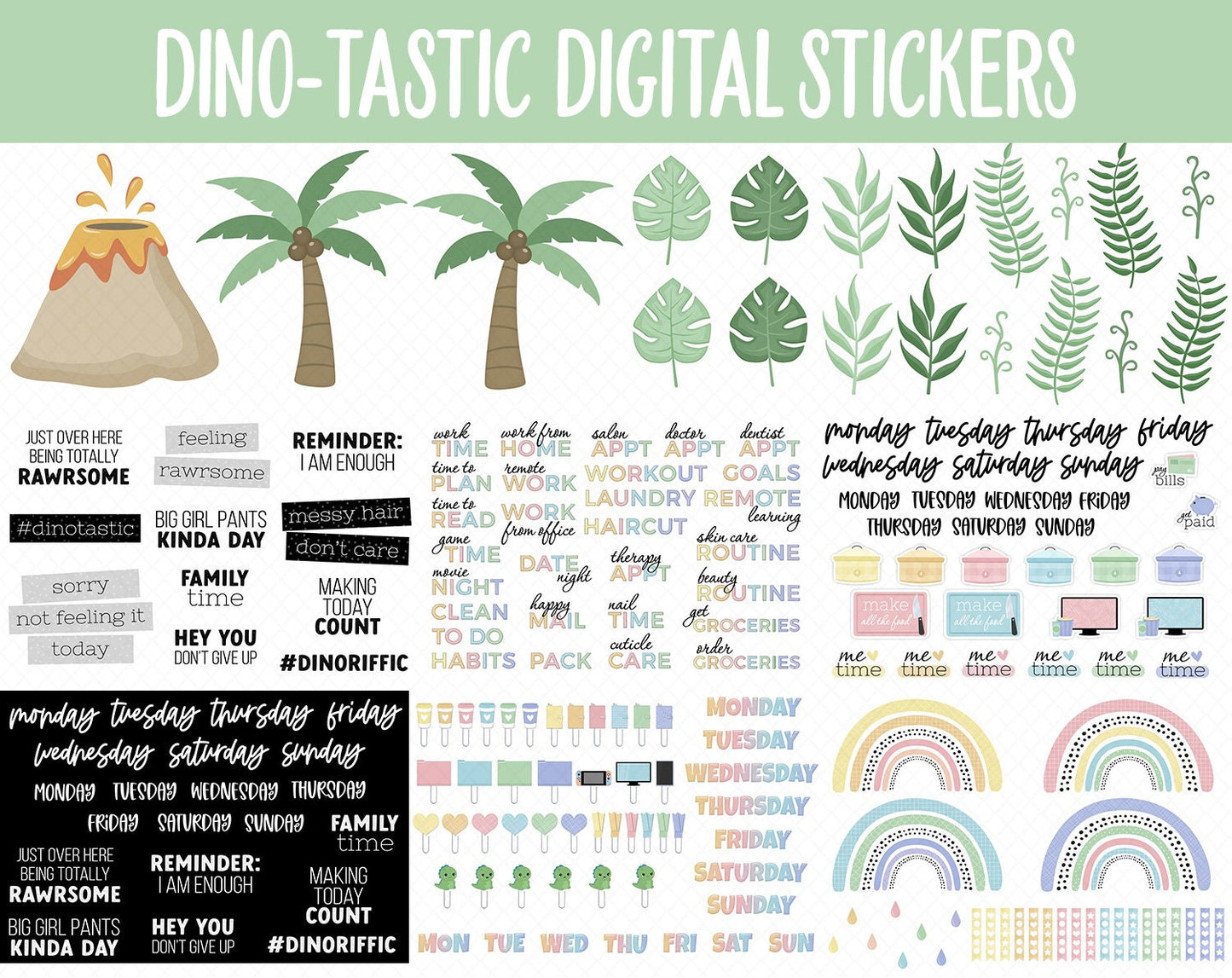 Dino-tastic Digital Sticker Mega Bundle | GoodNotes & iPad | June, Dinosaurs, Kawaii, Activities, Goals, Tasks