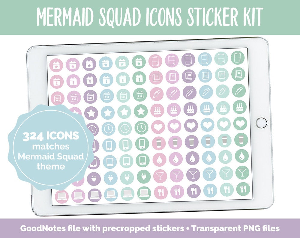 Mermaid Squad Icon Digital Planner Stickers | GoodNotes, iPad and Android | Icons, Life, Weather, Everyday