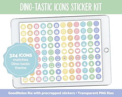 Dino-tastic Icon Digital Planner Stickers | GoodNotes, iPad and Android | Icons, Life, Weather, Everyday