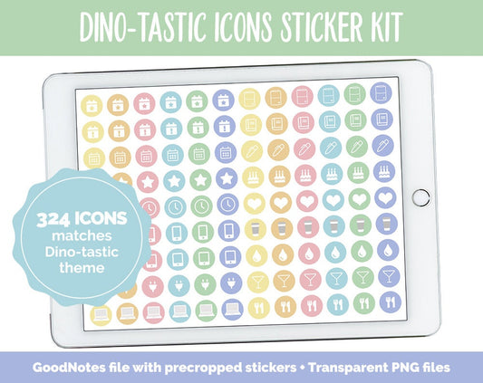 Dino-tastic Icon Digital Planner Stickers | GoodNotes, iPad and Android | Icons, Life, Weather, Everyday