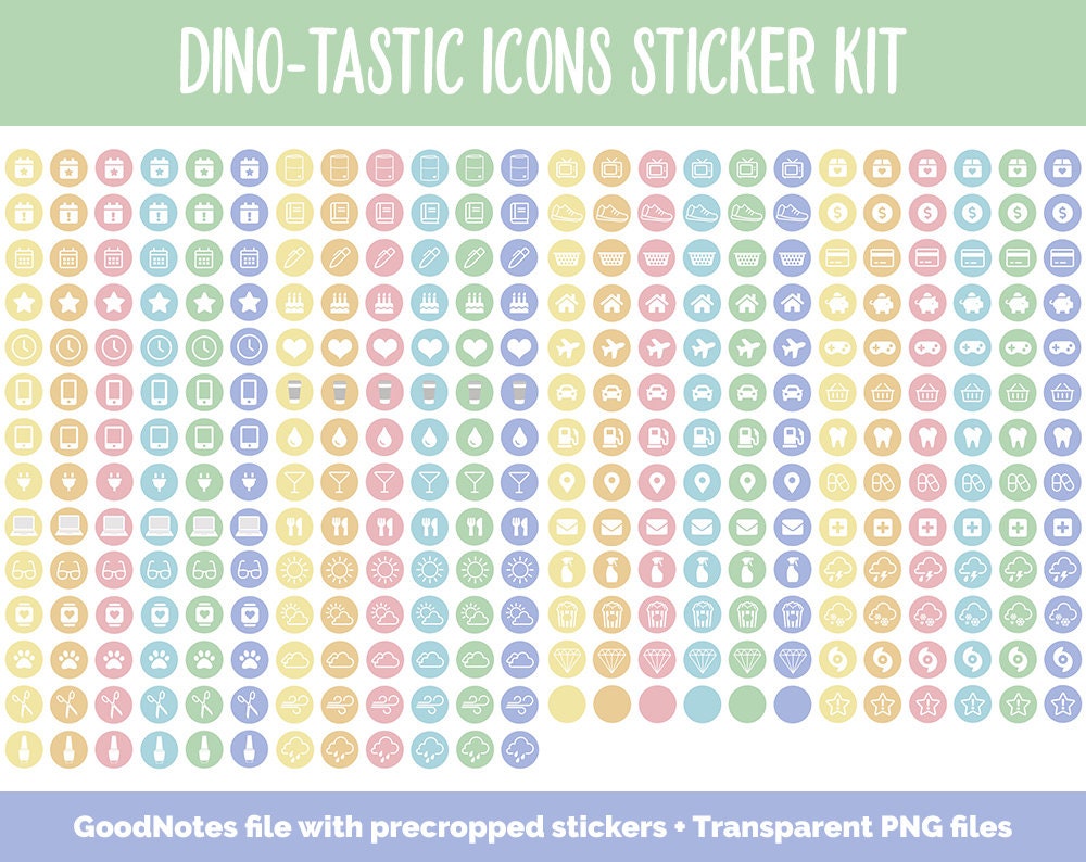 Dino-tastic Icon Digital Planner Stickers | GoodNotes, iPad and Android | Icons, Life, Weather, Everyday