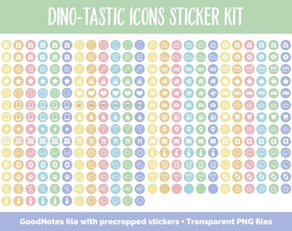 Dino-tastic Icon Digital Planner Stickers | GoodNotes, iPad and Android | Icons, Life, Weather, Everyday