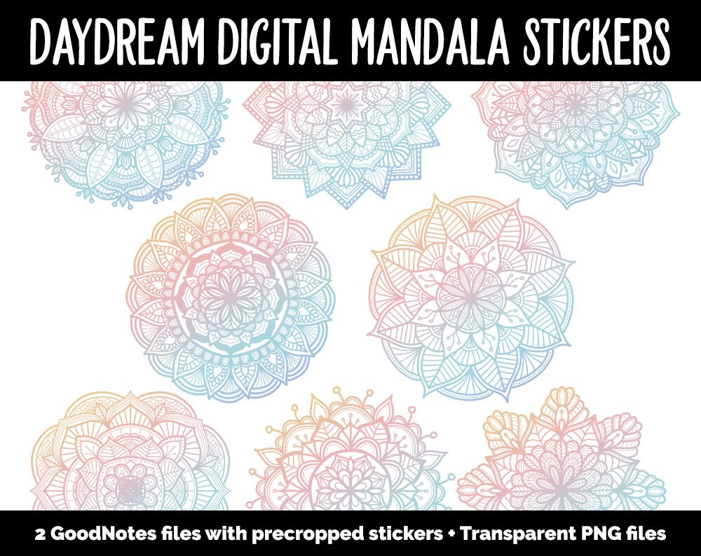 Daydream Mandala Digital Planner Stickers | GoodNotes, iPad and Android | Gradient, Ombre, Coloring