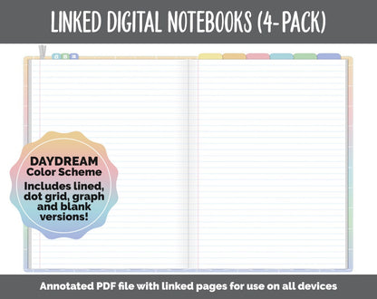 Linked Digital Notebooks 4- Pack | Daydream Theme | GoodNotes, iPad & Android