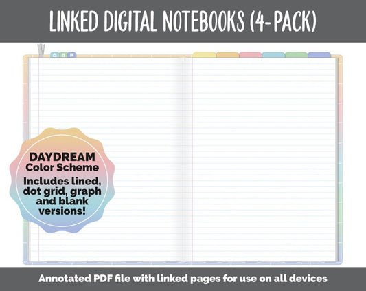 Linked Digital Notebooks 4- Pack | Daydream Theme | GoodNotes, iPad & Android
