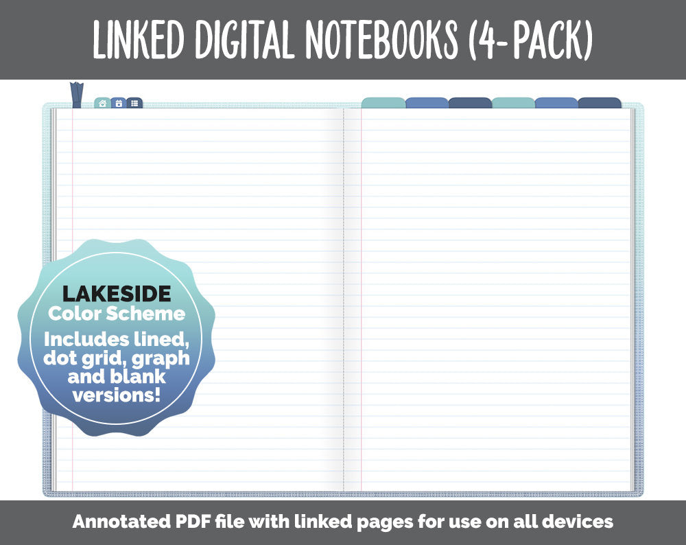 Linked Digital Notebooks 4- Pack | Lakeside Theme | GoodNotes, iPad & Android