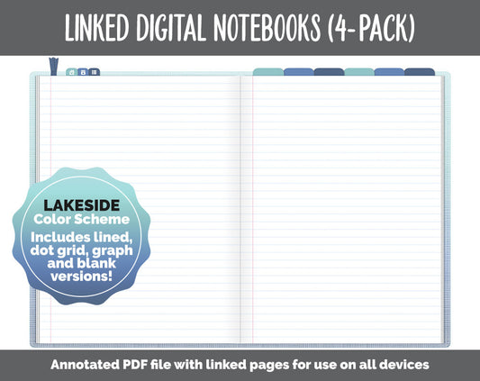 Linked Digital Notebooks 4- Pack | Lakeside Theme | GoodNotes, iPad & Android