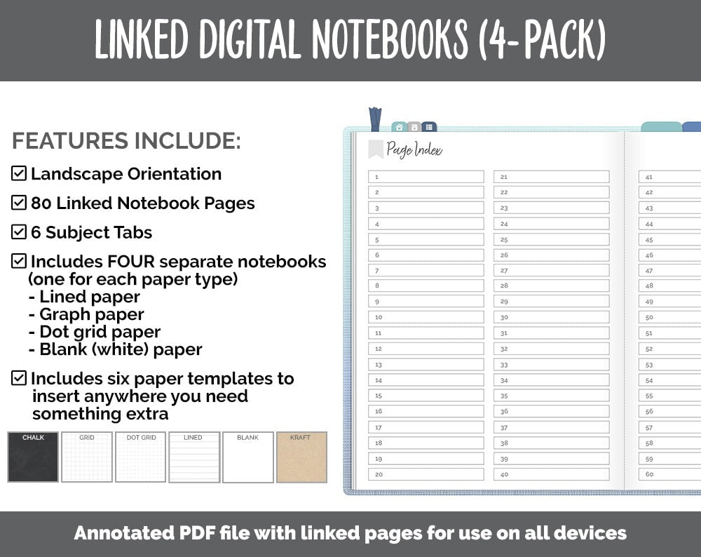 Linked Digital Notebooks 4- Pack | Lakeside Theme | GoodNotes, iPad & Android