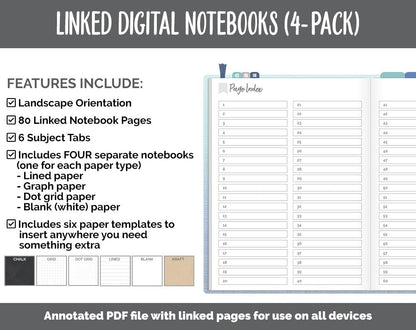 Linked Digital Notebooks 4- Pack | Lakeside Theme | GoodNotes, iPad & Android