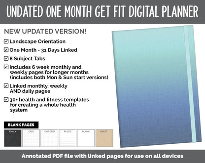 NEW! Undated Get Fit One Month Digital Planner | Lakeside Theme - Best Health Edition | GoodNotes, iPad & Android | Fitness, Self-Care