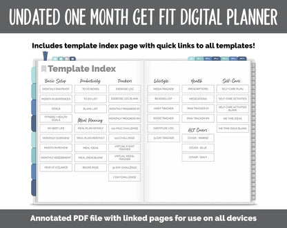 NEW! Undated Get Fit One Month Digital Planner | Lakeside Theme - Best Health Edition | GoodNotes, iPad & Android | Fitness, Self-Care