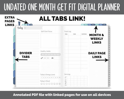 NEW! Undated Get Fit One Month Digital Planner | Lakeside Theme - Best Health Edition | GoodNotes, iPad & Android | Fitness, Self-Care