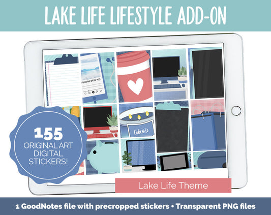 Lake Life Lifestyle Add-On Digital Stickers | GoodNotes & iPad | TV, Playlist, Travel, Reading, Work, Groceries