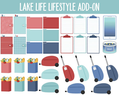 Lake Life Lifestyle Add-On Digital Stickers | GoodNotes & iPad | TV, Playlist, Travel, Reading, Work, Groceries