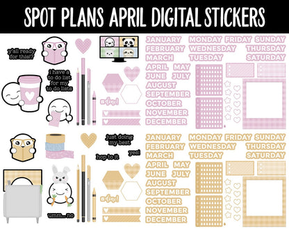 Spot Plans April Digital Stickers | GoodNotes, iPad and Android | Easter, Sassy, Spring, Adulting, Planning