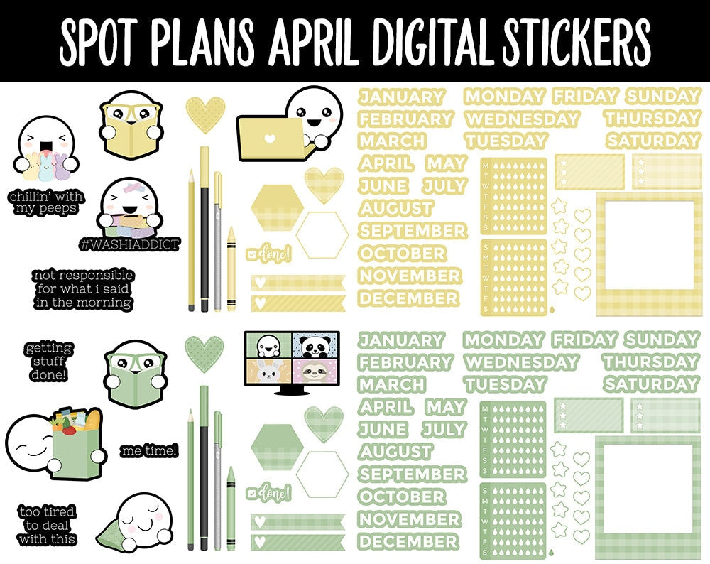 Spot Plans April Digital Stickers | GoodNotes, iPad and Android | Easter, Sassy, Spring, Adulting, Planning