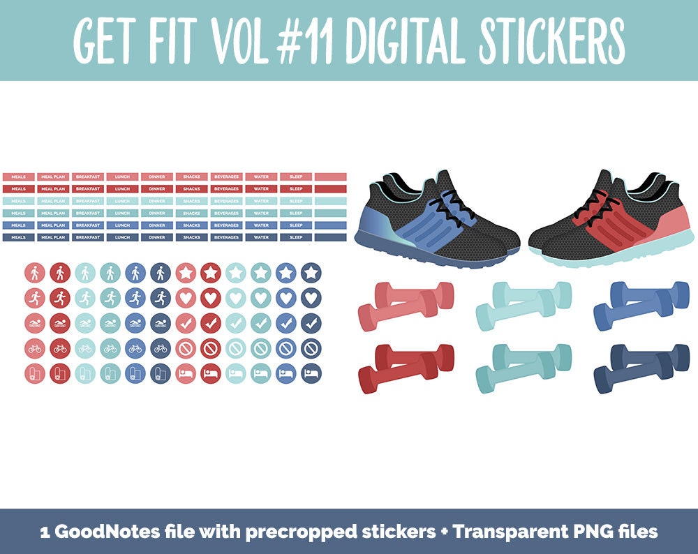 Get Fit Vol #11 Digital Stickers | GoodNotes & iPad | Fitness, Health, Self-Care, Workout | Lake Life