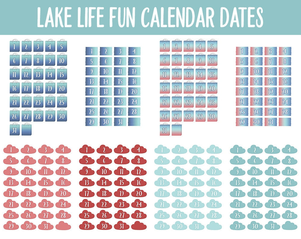 Lake Life Fun Calendar Date Digital Stickers | GoodNotes, iPad and Android