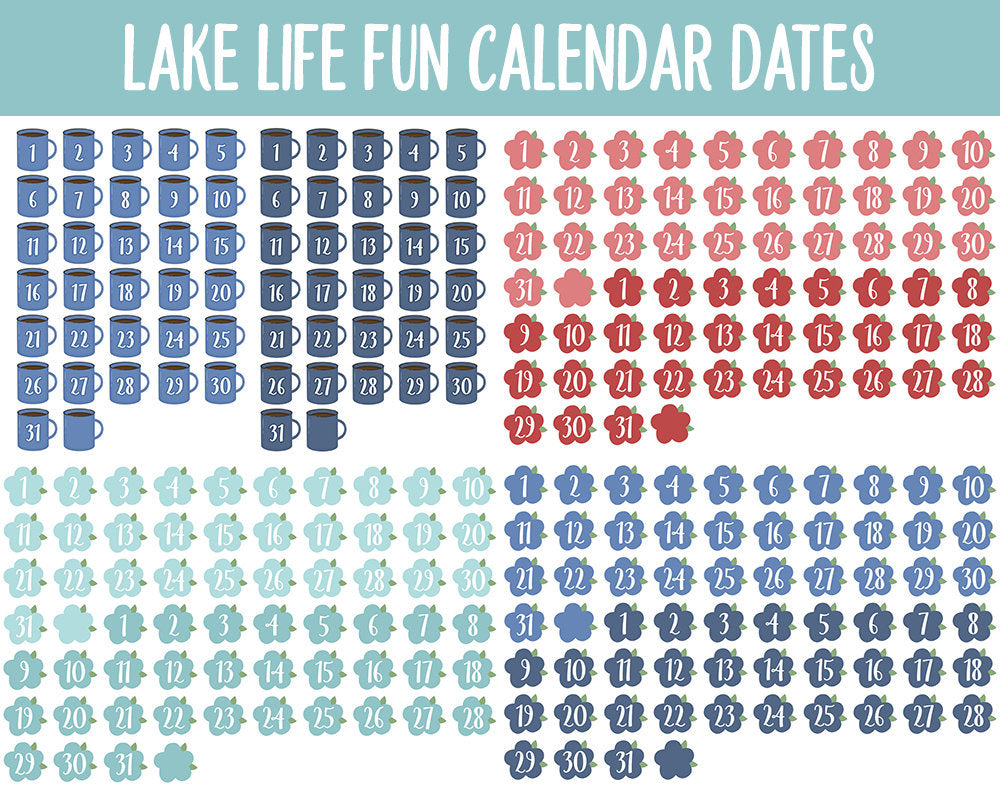 Lake Life Fun Calendar Date Digital Stickers | GoodNotes, iPad and Android