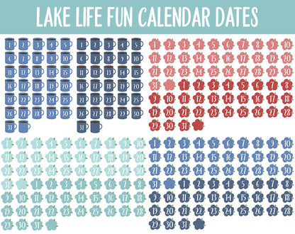 Lake Life Fun Calendar Date Digital Stickers | GoodNotes, iPad and Android