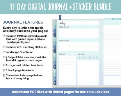 31 Day Digital Journal + Sticker Bundle | Lakeside Theme