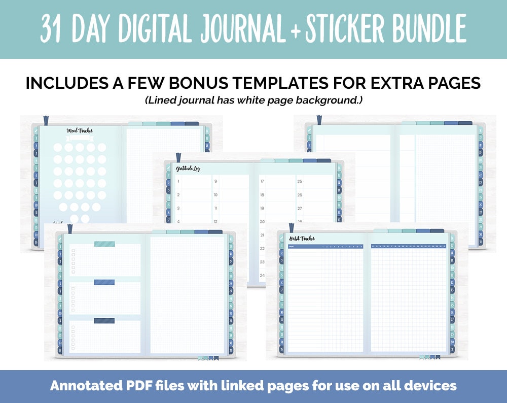 31 Day Digital Journal + Sticker Bundle | Lakeside Theme