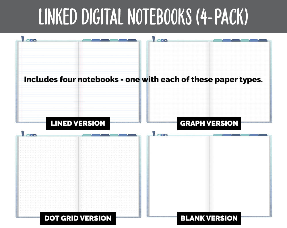 Linked Digital Notebooks 4- Pack | Lakeside Theme | GoodNotes, iPad & Android