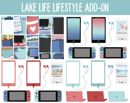 Lake Life Lifestyle Add-On Digital Stickers | GoodNotes & iPad | TV, Playlist, Travel, Reading, Work, Groceries