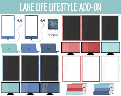 Lake Life Lifestyle Add-On Digital Stickers | GoodNotes & iPad | TV, Playlist, Travel, Reading, Work, Groceries
