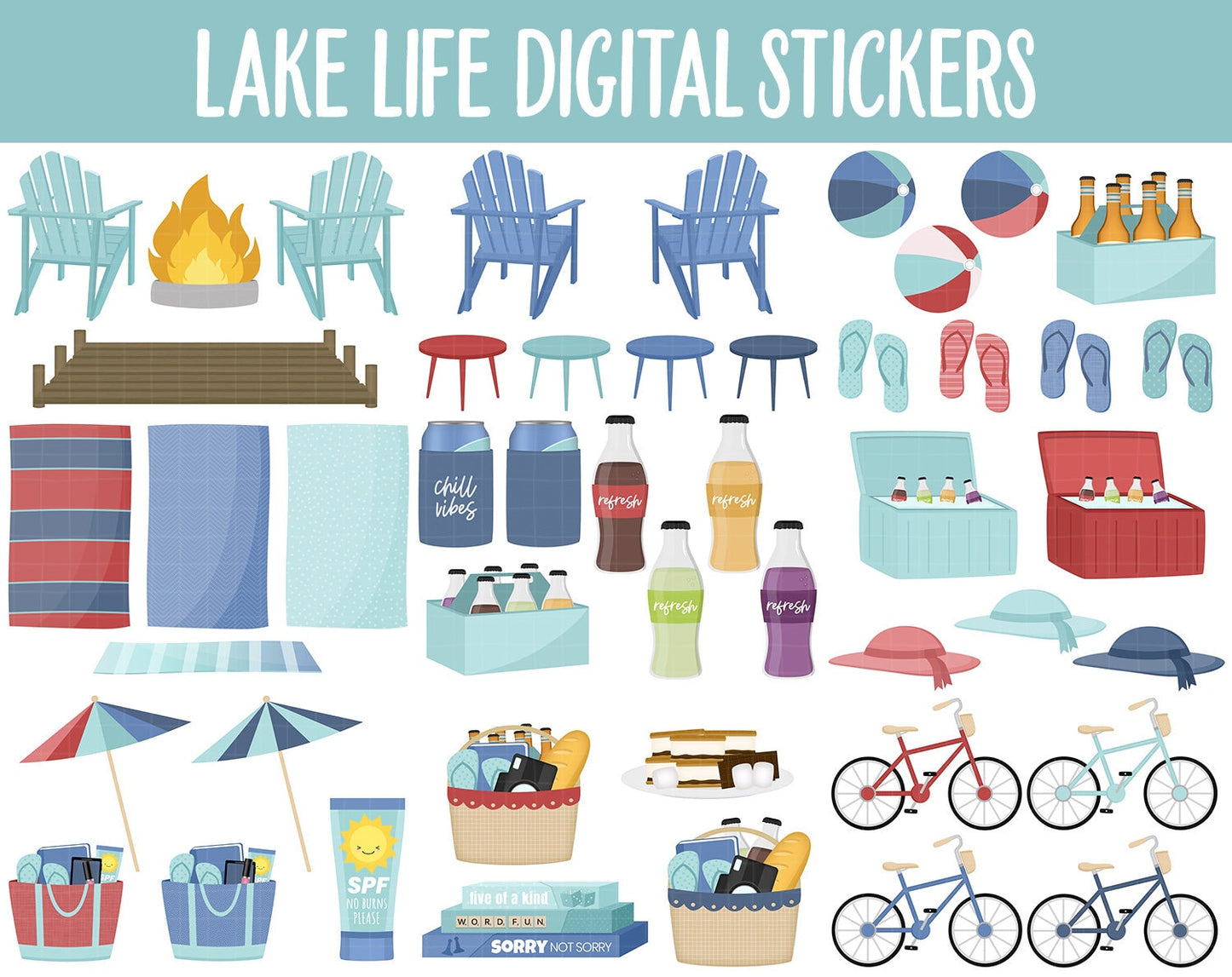 Lake Life Digital Sticker Mega Bundle | GoodNotes & iPad | July, Outdoors, Summer, Kawaii, Activities, Goals, Tasks
