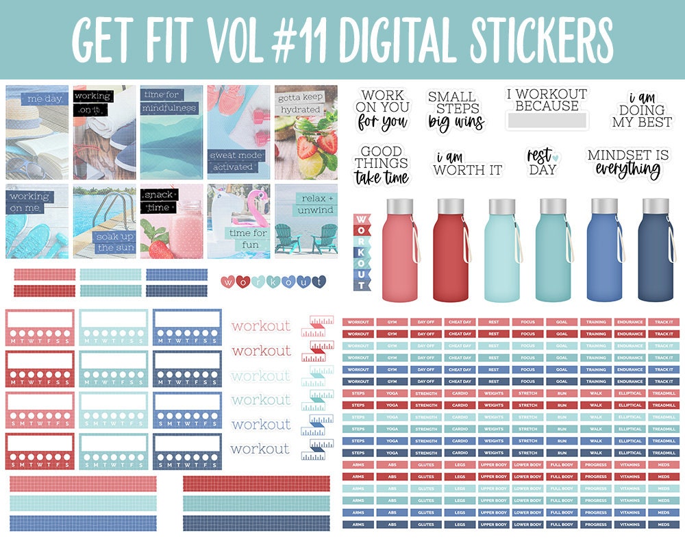 Get Fit Vol #11 Digital Stickers | GoodNotes & iPad | Fitness, Health, Self-Care, Workout | Lake Life