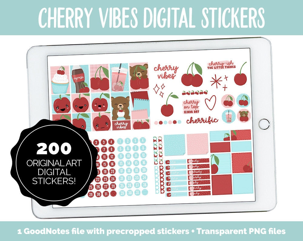 Cherry Vibes Digital Stickers | GoodNotes & iPad | Emoti, Moods, Retro, Functional, Tasks