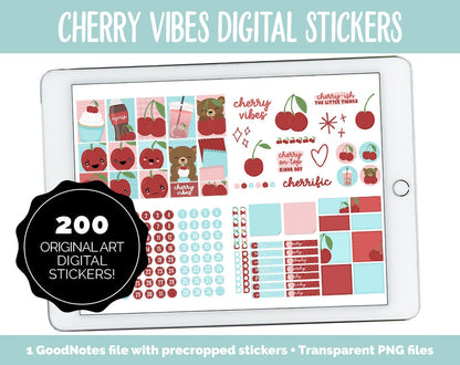 Cherry Vibes Digital Stickers | GoodNotes & iPad | Emoti, Moods, Retro, Functional, Tasks