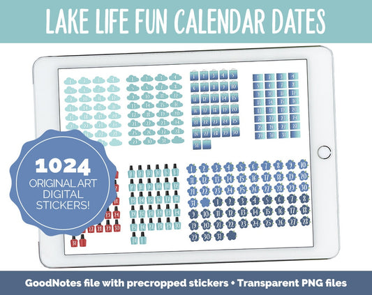 Lake Life Fun Calendar Date Digital Stickers | GoodNotes, iPad and Android