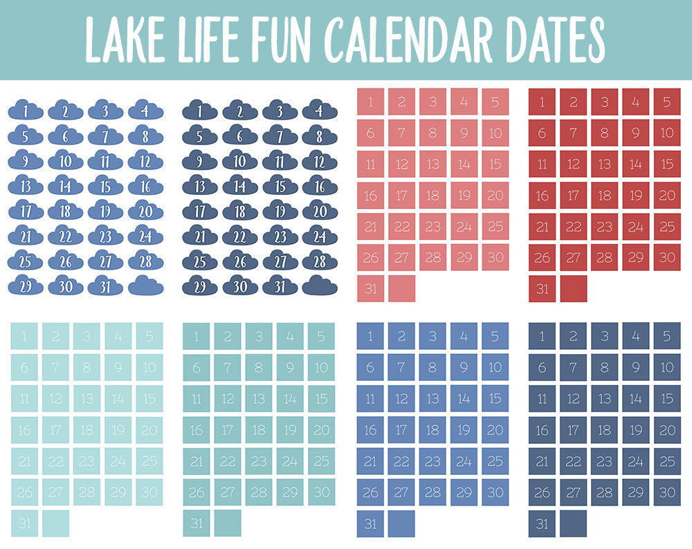 Lake Life Fun Calendar Date Digital Stickers | GoodNotes, iPad and Android