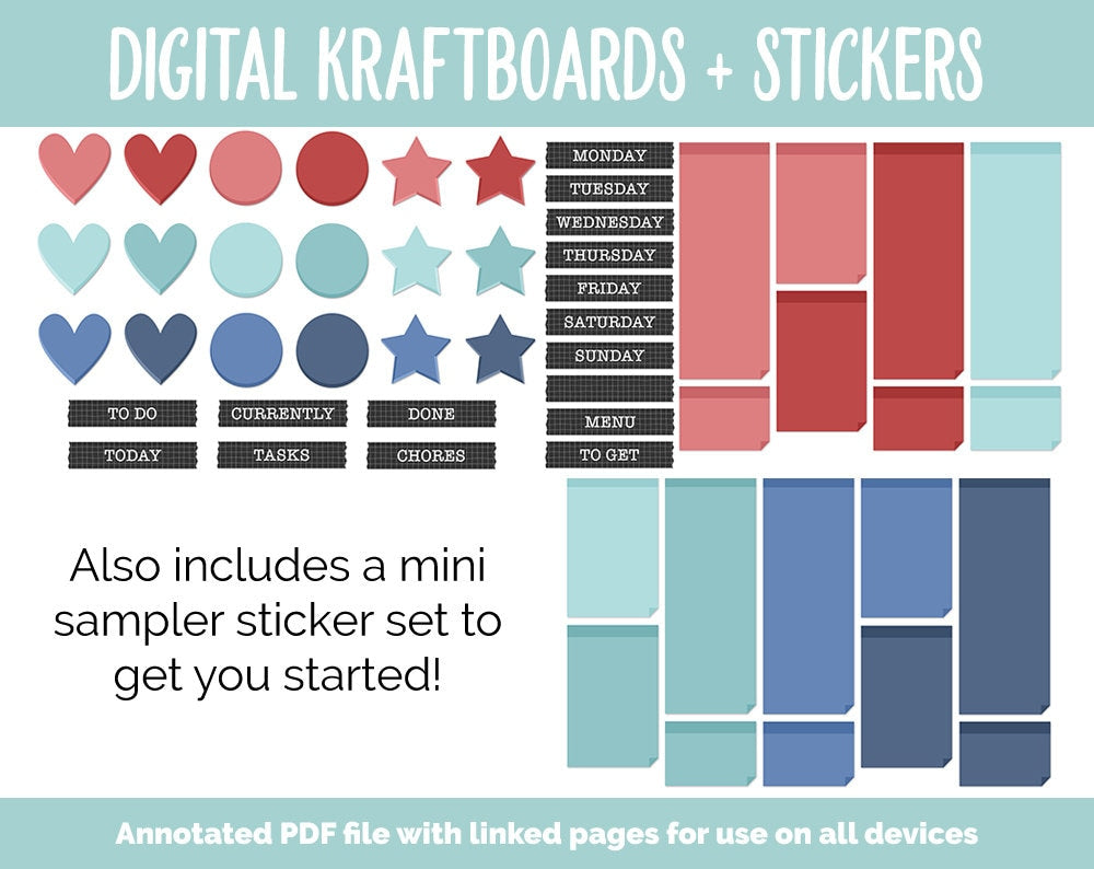 Digital Kraftboard + Stickers | GoodNotes, iPad & Android | Sticky Notes, Chalkboard, Magnets, Lists
