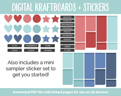 Digital Kraftboard + Stickers | GoodNotes, iPad & Android | Sticky Notes, Chalkboard, Magnets, Lists